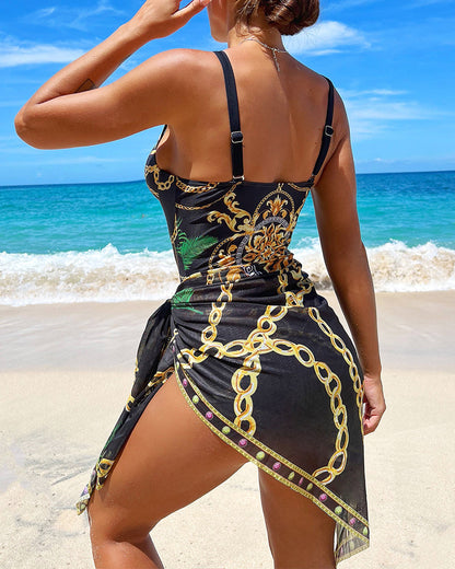 Marie | Einteiliger Push-up-Badeanzug mit Strandschürze